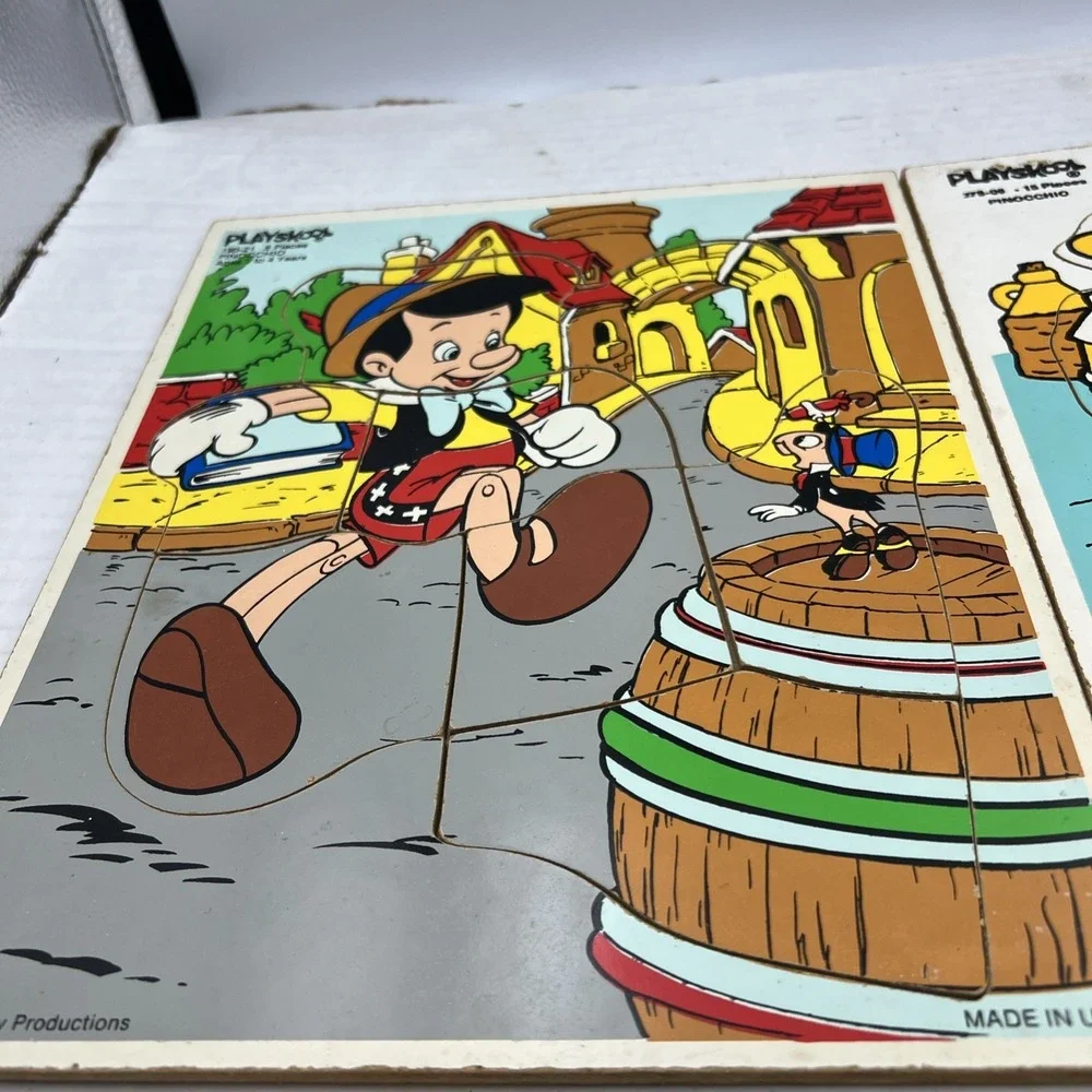 2 Vintage Playskool Walt Disney‎ Wooden Puzzles Pinocchio